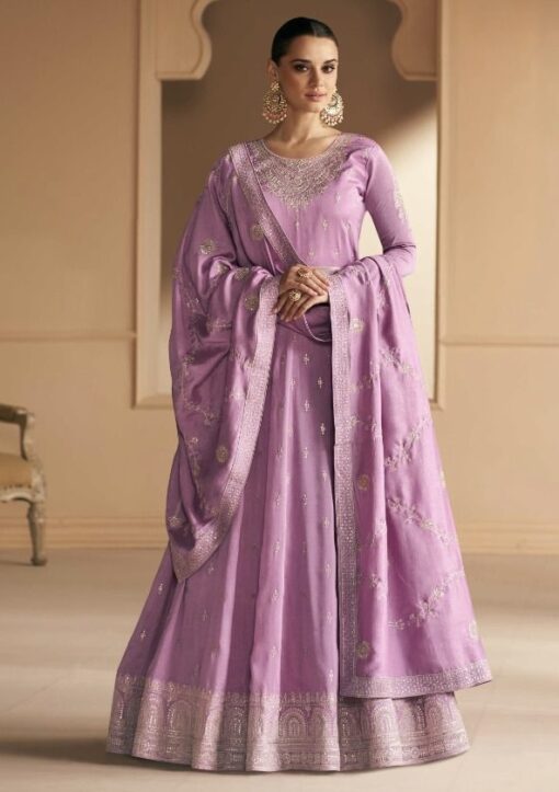 Lilac Silk Embroidered Anarkali Suit