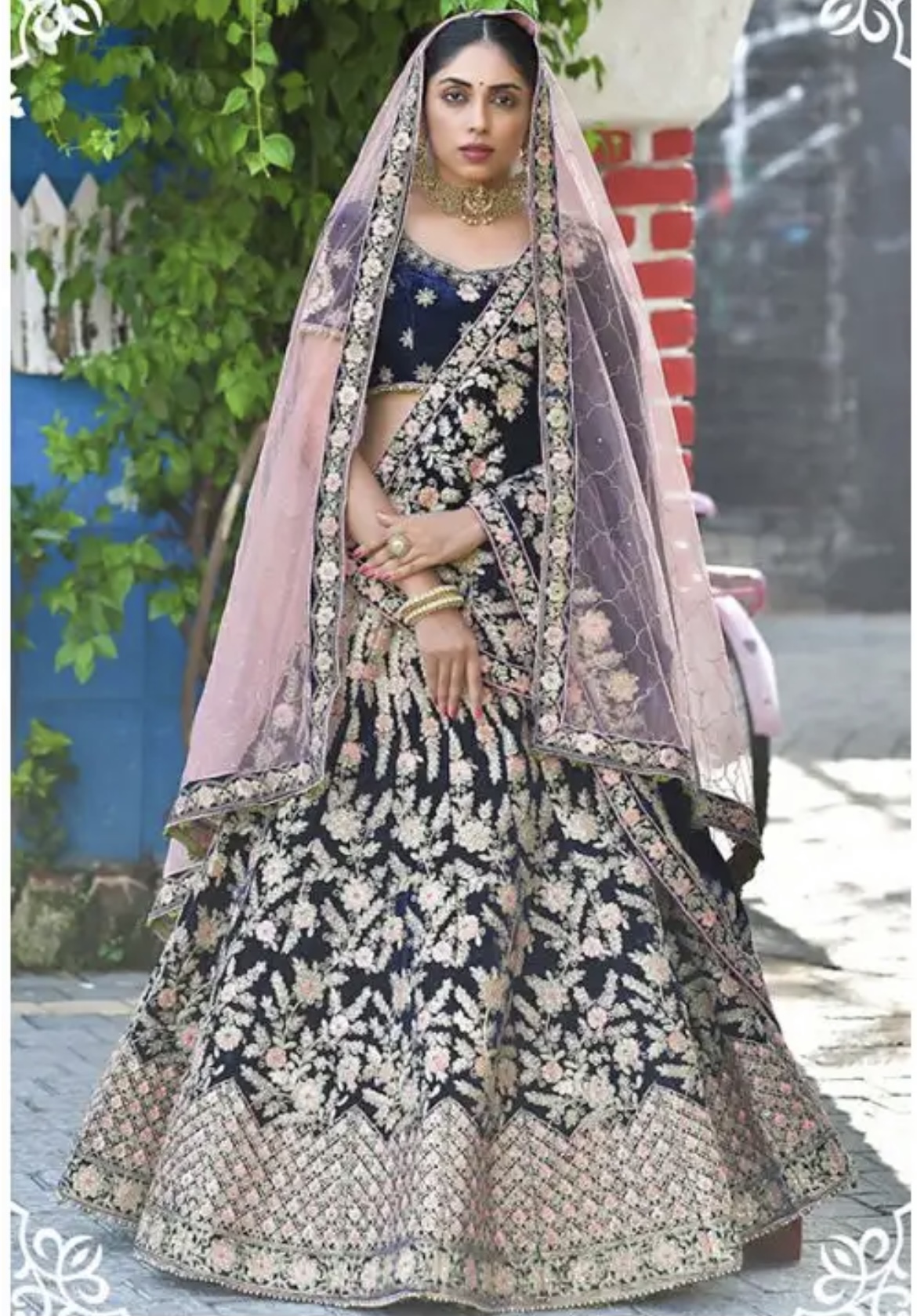 Navy Blue Velvet Lehenga Choli Lehengas Designer Collection