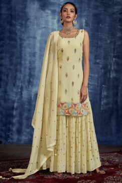 Yellow Embroidered Sharara Suit