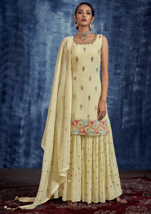 Yellow Embroidered Sharara Suit
