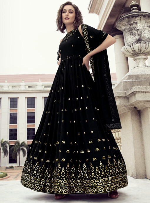 Black Embroidered Floor Length Anarkali Gown