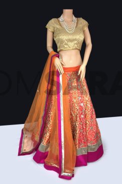 Orange And Pink Heavy Work Lehenga Choli