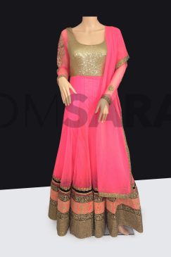 Readymade Heavy Pink Net Anarkali Suit