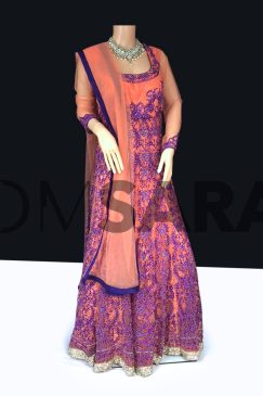 Readymade Heavy Peach And Purple Anarkali Suit