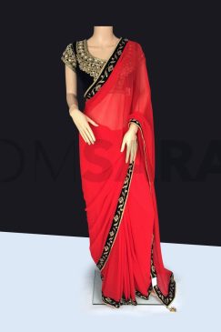 Red Chiffon Georgette Saree With Readymade Blouse