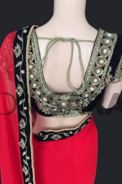 Alternative view of Red Chiffon Georgette Saree With Readymade Blouse
