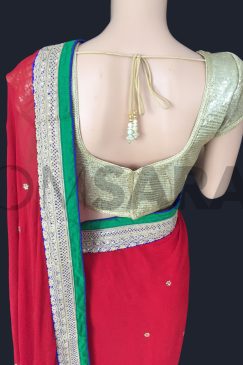 Alternative view of Red Chiffon Georgette Saree With Readymade Blouse