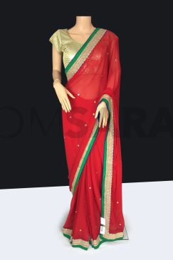 Red Chiffon Georgette Saree With Readymade Blouse