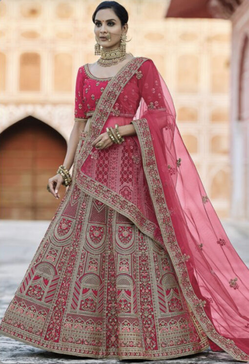 Pink Velvet Bridal Lehenga Choli