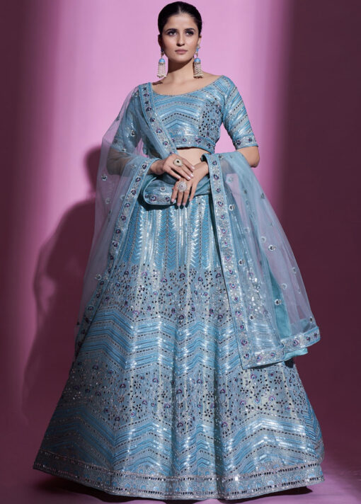 Firozi Embroidered Bridal Lehenga Choli