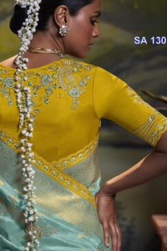 Alternative view of Sky Blue Dola Silk Embroidered Wedding Saree