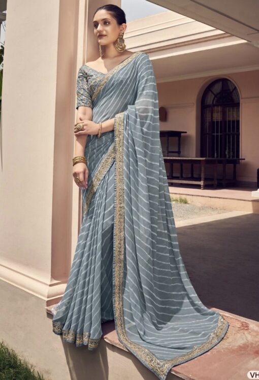 Grey Georgette Designer Saree