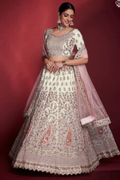 White Silk Embroidered Bridal Lehenga Choli