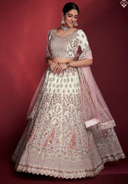 White Silk Embroidered Bridal Lehenga Choli