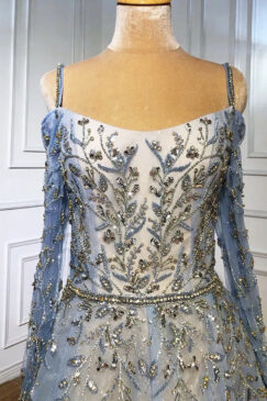 Alternative view of Powder Blue Heavy Beaded Evening Gown