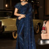 Blue Heavy Crystal And Mirror Work Saree