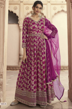 Pink Embroidered Floor Length Anarkali Suit