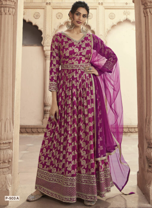 Pink Embroidered Floor Length Anarkali Suit
