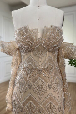 Alternative view of Champagne Off Shoulder Pearl Embellished Bridal Evening Gown