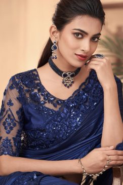 Alternative view of Blue Embroidered Border Party Wear Saree