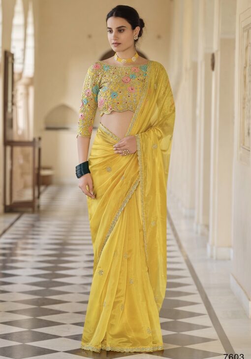 Yellow Organza Wedding Saree