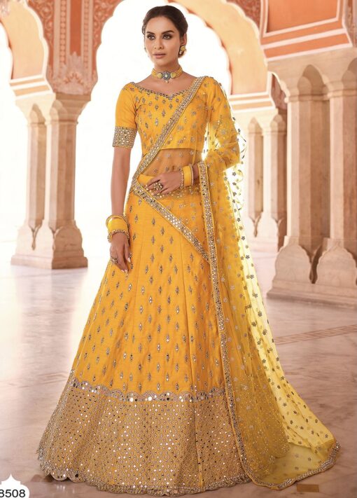 Mustard Heavy Mirror Work Bridal Lehenga Choli