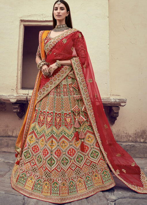 Multicoloured Net Bridal Lehenga Choli - Lehengas Designer Collection