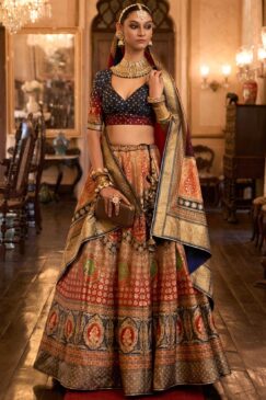 Multicolour Rajwadi Silk Embroidered Lehenga Choli