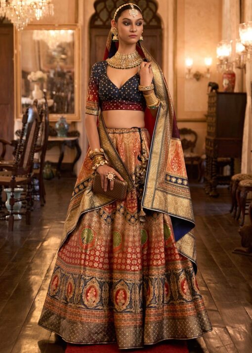Multicolour Rajwadi Silk Embroidered Lehenga Choli