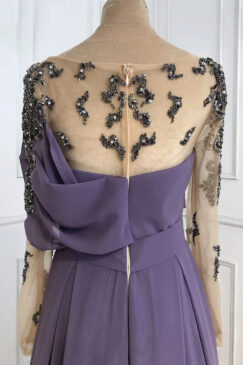Alternative view of Purple Sheer Back Luxury A-Line Evening Dress