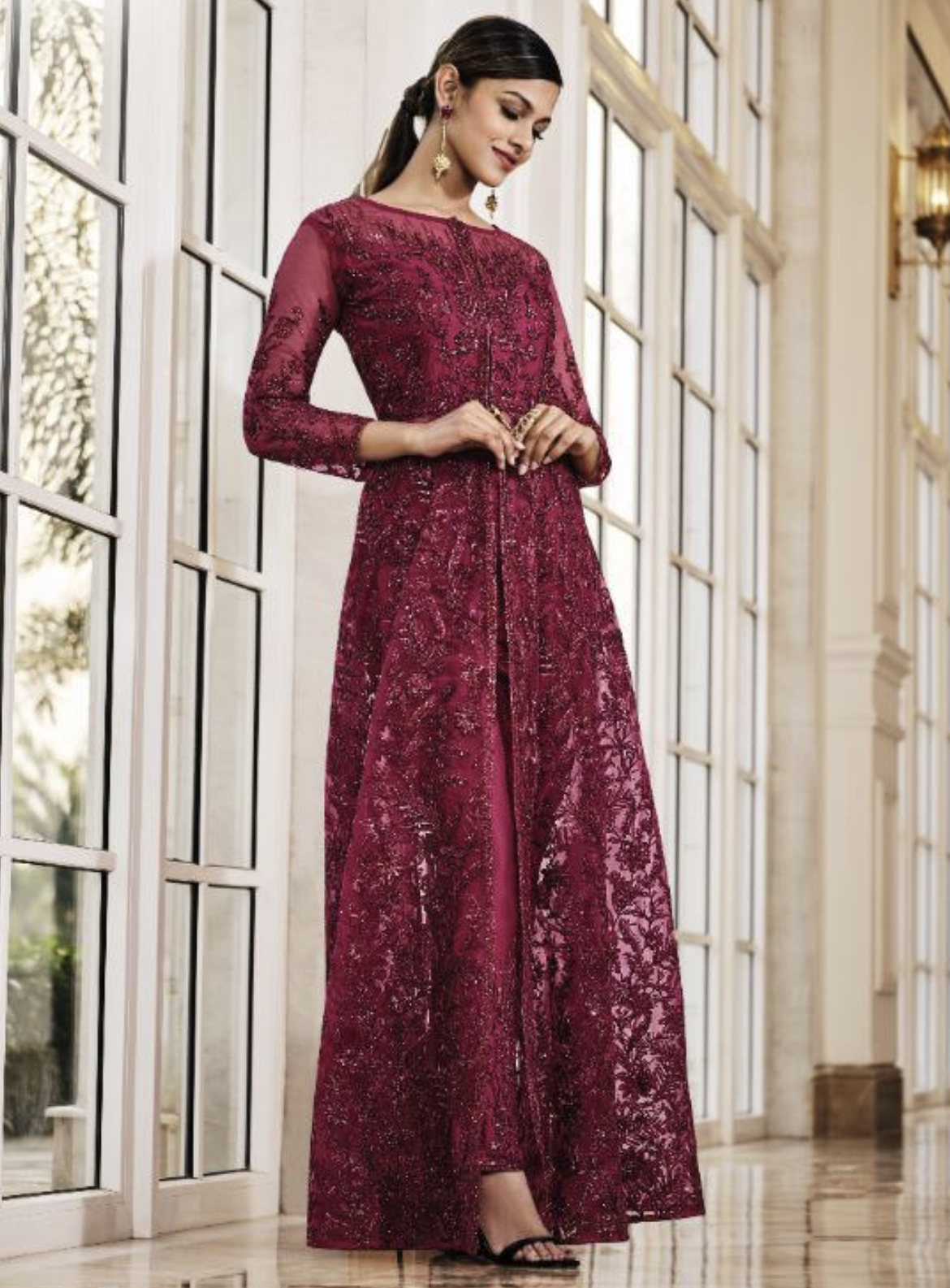 Elegance Magenta Embroidered Net Anarkali Suit - Salwar Kameez Designer ...