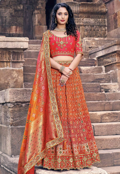 Red Banarasi Silk Bandhani Style Lehenga Choli