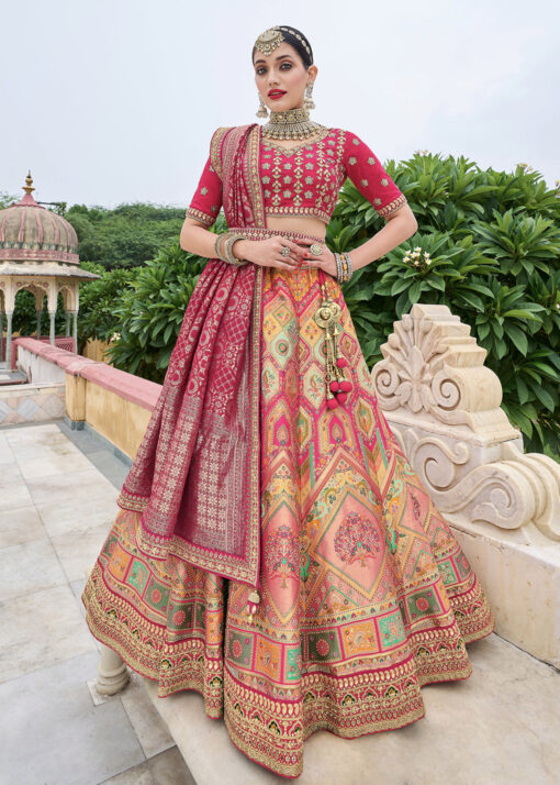 Multicolour Banarasi Silk Heavy Bridal Lehenga Choli