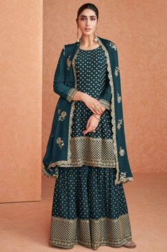 Teal Faux Georgette Sharara Suit
