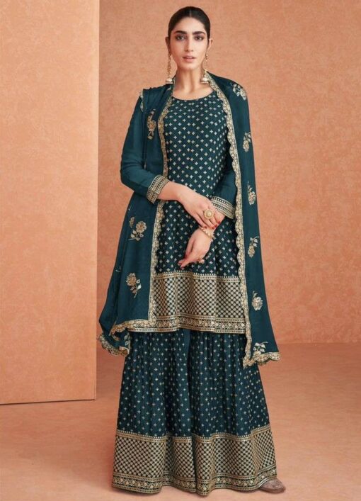 Teal Faux Georgette Sharara Suit