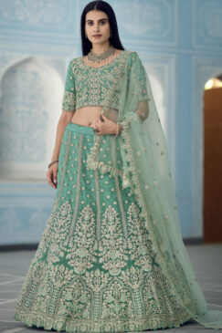 Turquoise Organza Sangeet Lehenga Choli