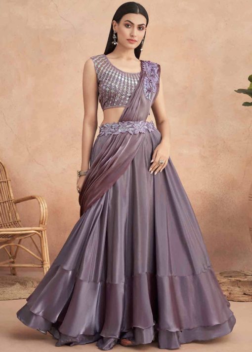 Purple Lehenga Style Saree With Belt
