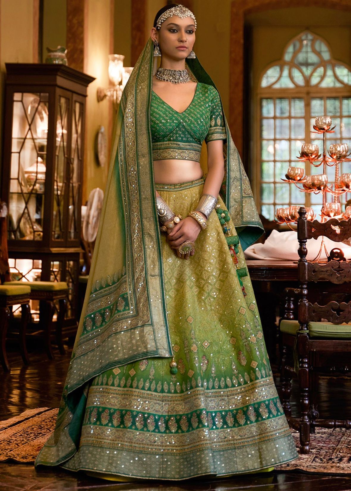 Green Rajwadi Silk Woven Lehenga Choli Lehengas Designer Collection