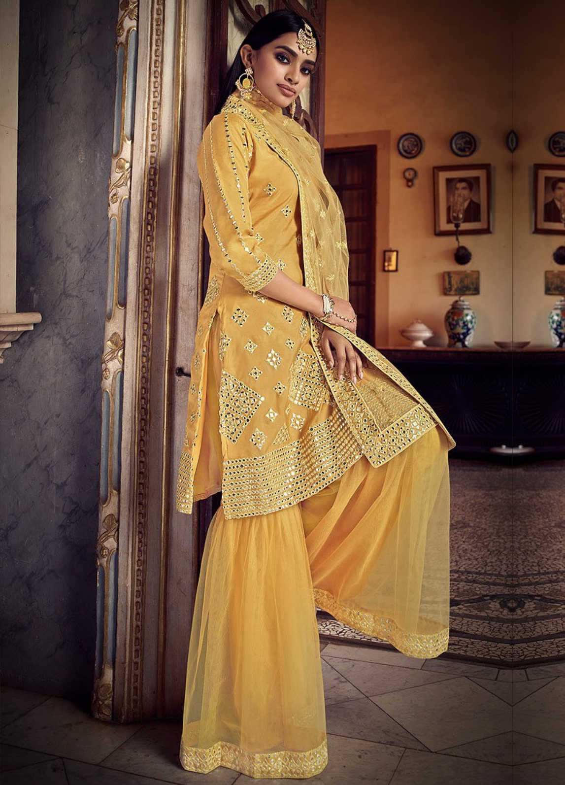 lemon yellow sharara suit
