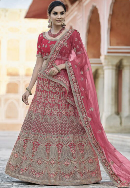 Pink Velvet Bridal Lehenga Choli