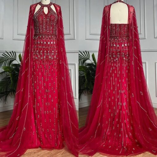 Trend4us Elegant Cape Sleeve Belted Dress