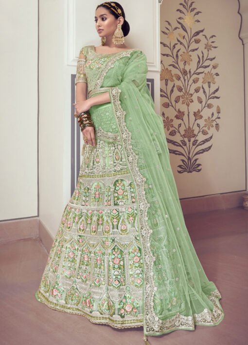 Liral Green Net Wedding Lehenga Choli