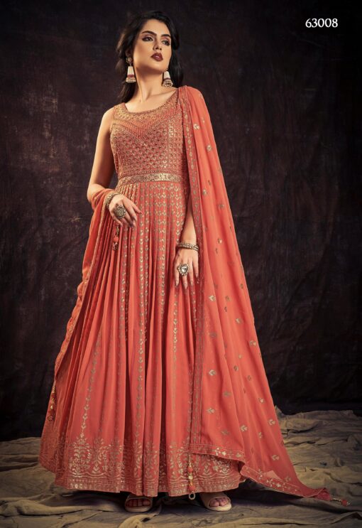 Orange Georgette Embroidered Anarkali Suit