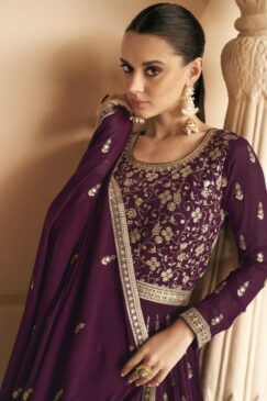 Alternative view of Purple Georgette Embroidered Anarkali Suit