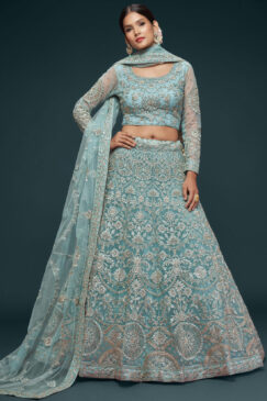 Turquoise Net Sangeet Bridal Lehenga Choli