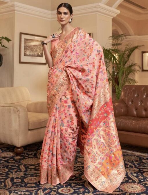 Peach Kashmiri Modal Silk Traditional Saree