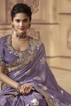 Alternative view of Purple Fancy Silk Wedding Party Wear Saree