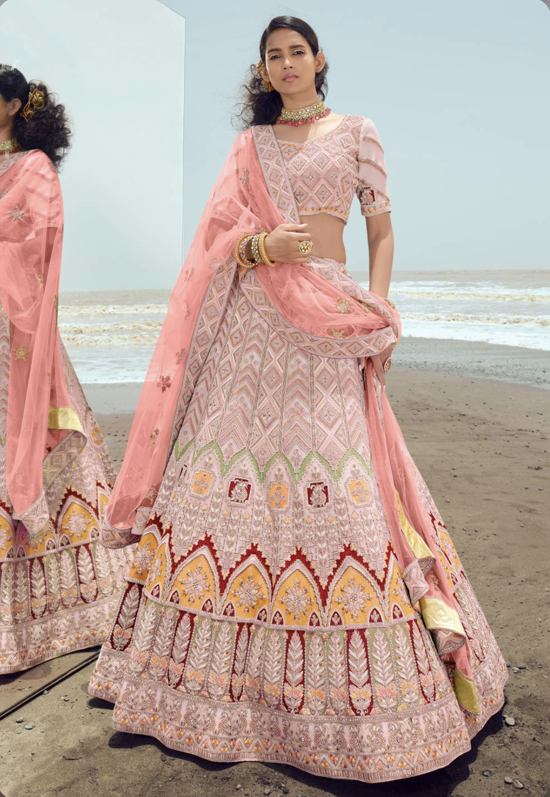 Bridal lehenga designs outlet in peach colour