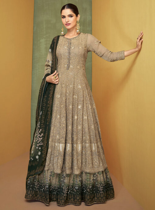 Beige Embroidered Anarkali Suit