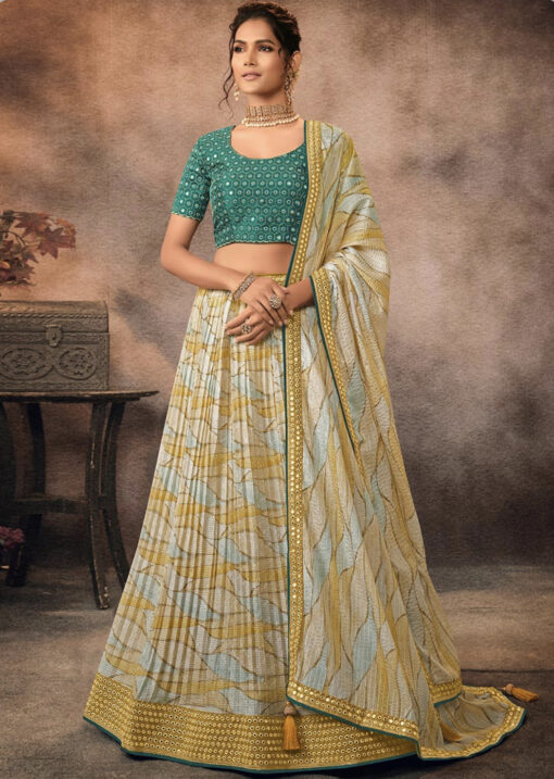 Mustard Leheriya Umbrella Lehenga Choli